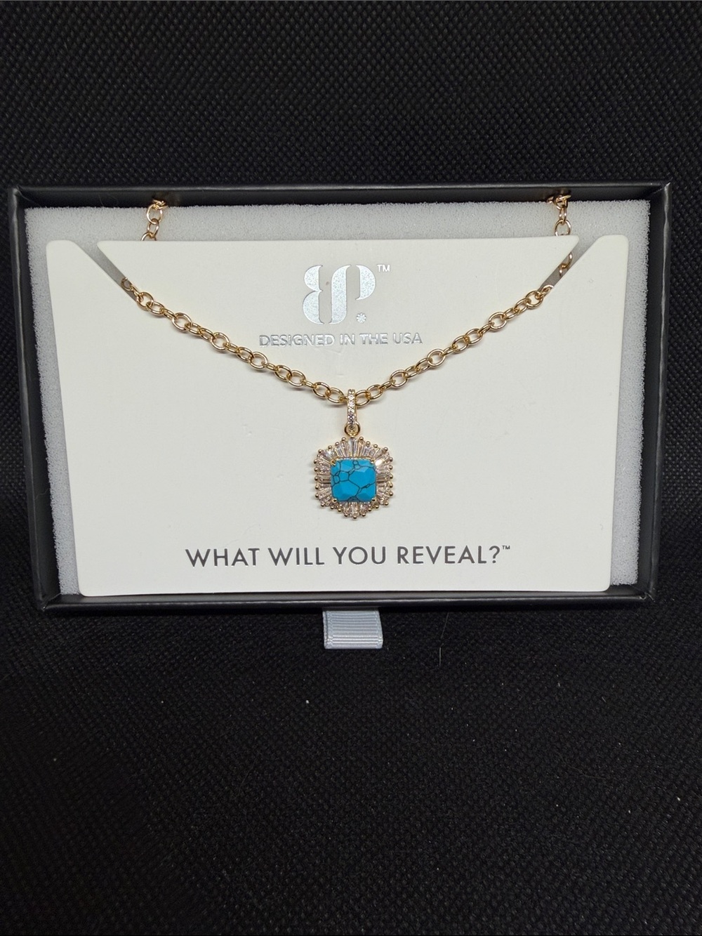 Gold Chain Necklace with Turquoise Stone Pendant